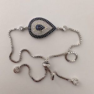 🧿925 Silver drop evileye bracelet cz stones tennis bolo lock